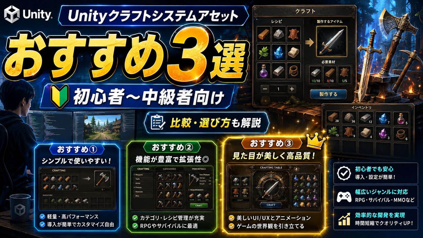 Unityクラフトシステムアセットのおすすめ3選【初心者〜中級者向け】