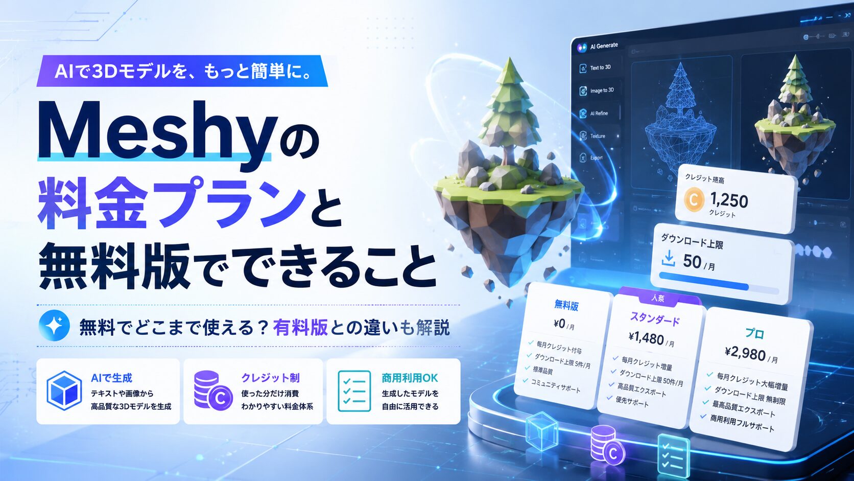 Meshyの料金プランと無料版でできること
